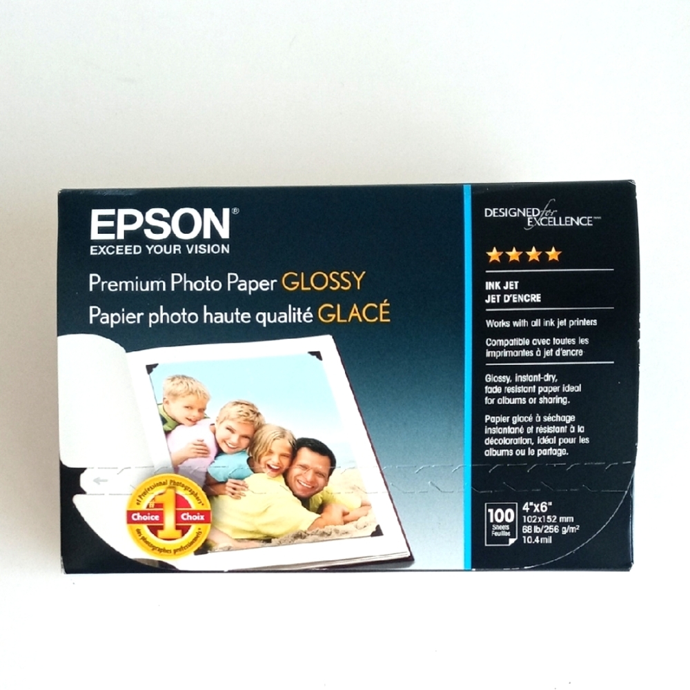 Epson 4" x 6" Premium Glossy Photo Paper 100 Sheets (Works w Ink Jet Printers)